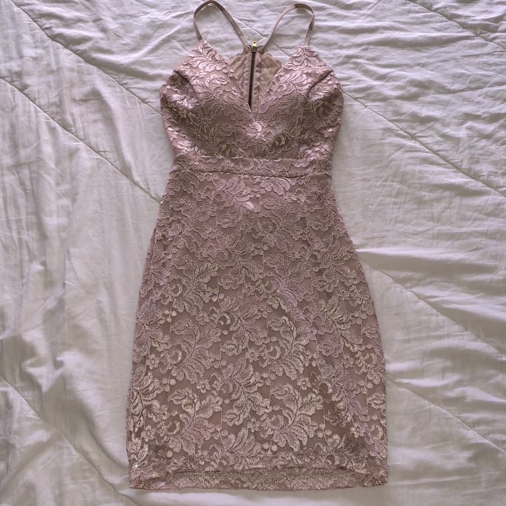 Emerald Sundae Lace Mini Dress in Blush Pink